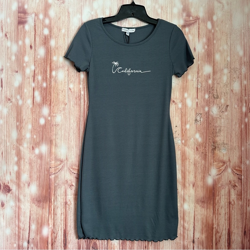 Sincerely Jules Blue California Ribbed Lettuce Hem T Shirt Dress Size L